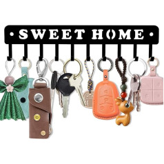 WIPHANY Sweet Home Wall Key Ring with 10 Hooks Black Steel Key Rack / Key Hook for Jackets, Keys or Towels