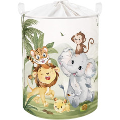 Clastyle 63L Large Rainforest Animal Kids Laundry Basket with Lid for Boys Girls Clothes Toy Storage Basket for Children's Room Bathroom