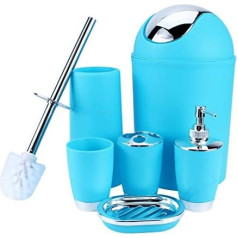 Bathroom Set, 6-Piece Bathroom Accessory Set, with Cup, Toothbrush Holder, Soup Holder, Hand Disinfectant Bottle, Rubbish Bin, Toilet Brush (Sky Blue)