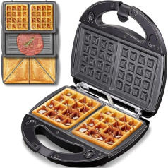 Yabano 3 in 1 Sandwich Maker, Waffle Iron, Contact Grill, Dishwasher Safe & Non-Stick Plates