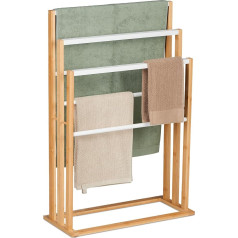 Relaxdays Towel Rack, 6 Rails, Bamboo, H x W x D: 82 x 55 x 24 cm, Freestanding Bathroom Shower Towel Holder, Natural/White