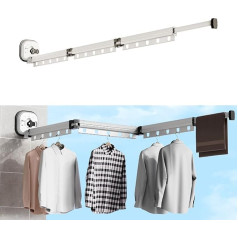 XQZMD Wall-Mounted Clothes Rack with Suction Cup, Aluminium Clothes Airer, Retractable with 15 Hooks, Space-Saving, Foldable Clothes Airer for Balcony, Laundry, White (White-3 Foldable Racks)
