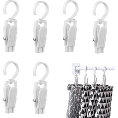 Cimown 6 Sock Clips - Towel Clip - Clothes Pegs - Clothes Hook Clip - Non-Slip Plastic Hook Clip - Rotating Plastic Towel Clip for TowelHat Curtains Bath Towel