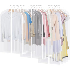 AQXONG Pack of 15 Clothes Covers, Foldable Semi-Transparent Clothing Protective Cover with Zip, 60 x 140/120/100 cm, Dustproof, Waterproof, Moth-Proof, Moisture-Resistant, Clothing Protective Cover
