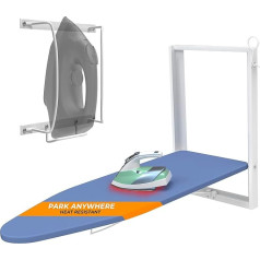XABITAT Wall Mounted Ironing Board with Iron Holder, 36.2 x 12.2 inch, Compact Bracket, Folding for Small Spaces, Space Saving, with Cotton Fabric Cover, White and Blue