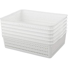 Inhouse Plastic Bathroom Storage Basket, A4 Basket Set, White, Storage Basket for Cabinets, 6 Packs