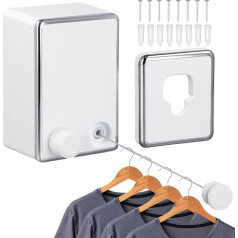 volumoon Washing Line Extendable 4.2 m, Retractable Washing Line, Extendable Wall, Retractable Washing Line, Stainless Steel, Non-Suspended Retractable Washing Line for Bathroom Balcony