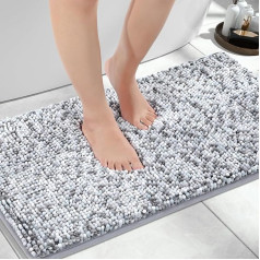 Yimobra Non-Slip Chenille Bathroom Rug, Fluffy and Luxurious, Extra Soft, Water Absorbent Plush Mat for Floor and Sink, Machine Washable, Light Grey & Dark Grey, 51 x 81 cm