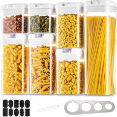 Storage Jars Storage Box Kitchen Storage Containers Storage: 7 Pieces Airtight Pasta Container Set with White Easy Lock Lid Stackable Food Storage for Spaghetti Cereal Cornflakes