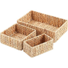 YheenLf Storage Basket, Pack of 3 Baskets, Braided Storage Boxes for Bedroom, Bathroom, Stackable Shelf Baskets, Beautiful Baskets, Water Hyacinth, 36 x 10 x 23 cm