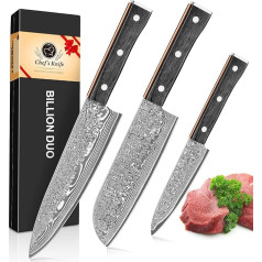 BILLION DUO D08 Series Damascus Knife Set, 67 Layer VG10 Damascus Steel Kitchen Knife Set, Professional Chef's Knife, Damask Knife Set with Resin Handle