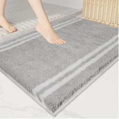 PURRUGS Bathroom Rug Water Absorbent Bath Mat, 50 x 76 cm Bath Mat Non-Slip Washable Rug Doormat for Bathroom and Shower, Light Grey