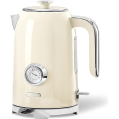 Wiltal Kettle [1.7 L, 2200 W], Retro Cream, Stainless Steel, Toaster Kettle Set Retro (Water Temperature Display in Retro Design, External Water Level Indicator) Vintage Tea Maker