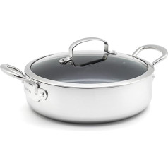 GreenPan Barcelona Evershine Tri-Ply Stainless Steel Healthy Diamond-Reinforced Ceramic Non-Stick 26 cm / 3.8 L Saute Pan with Glass Lid PFAS-Free Multi Clad Induction Oven Safe Dishwasher Safe Silver