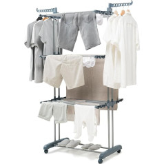 InnovaGoods® Vertical Collapsible Clothes Airer with 2 Hangers for Clothes Hangers, Load 30kg, Folding Clothes Airer with Wheels, 360 Degree Rotation