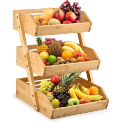 YOPEUC Bamboo Fruit Basket, 3-Tier Fruit Stand, Wooden Fruit Stand, Bamboo Fruit Basket, 3 Levels, Removable Fruit Stand, Fruit Bowl Holder for Counter for Vegetables, Bread, Snack