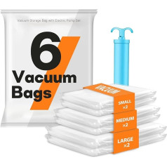 Vacuum Bags for Clothes with Hand Pump, Vacuum Bags Set of 6 in 3 Sizes (2S + 2M + 2L), Vacuum Bags for Clothing, Storage Bags Travel, Vacuum Space-Saving Storage Bags