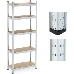 Relaxdays Heavy Duty Shelving, 5 Levels, HBT 180 x 70 x 30 cm, 500 kg Load Capacity, Steel, Storage Shelf for Cellar and Garage, Silver