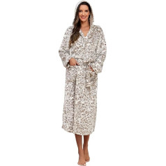 Evolyline Women's Fluffy Long Fleece Dressing Gown with Hood, Cuddly Bathrobe for Women, Sauna Dressing Gown Bathrobe Women, leopard