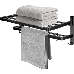 Wall Mounted Towel Rack 60cm Bathroom Towel Rack with 5 Hooks Stainless Steel Self Adhesive Bar Double Towel Rack for Kitchen Bathroom Toilet Hotel Office