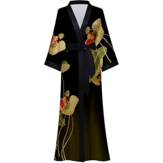 EORUBE Women's Dressing Gown Long Satin Kimono Robe Flowers Silky Bathrobe Bridesmaid Dressing Gown