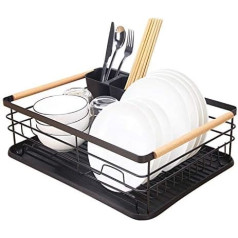Kitchenista Metal Dish Drainer with Drip Tray, Dish Drainer and Removable Cutlery Holder (Black)