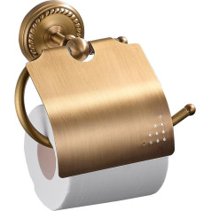 Toilet Roll Holder with Cover, Brass Toilet Paper Holder, Wall Mount, Oil Rubbed Toilet Roll Holder, Antique Bathroom Accessories, Decorative Brass TP Holder (Brass Gold)