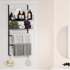 THYGIFTREE Adjustable Bathroom Door Hanging Towel Rack, 4 Tier Over Door Towel Rack with Hooks, Bathroom Towel Rack, Wall Mount for Organizing Towels