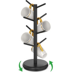 BAMBANG Bamboo Coffee Cup Tree Rotating Coffee Cup Holder for Counter Coffee Cup Rack with 8 Hooks Coffee Cup Organizer Cup Stand Hanger for Coffee Bar, Black