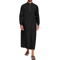 LVCBL Kaftan Men's Linen Long Sleeve Thobe Men's Long Muslim Thobe Men's Robe