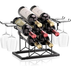 THYGIFTREE Table Wine Rack Table Wine Bottle Rack Holds 8 Standard Bottles Free Standing Hexagonal Wine Rack Suitable for Wine Cellar and Bar Cabinets Black