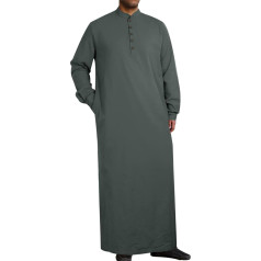 YAOHUOLE Abaya Bathrobe Men Long Sleeve Button Down Side Split Kaftan Thobe with Pockets Long Dress