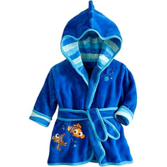KIRALOVE Nemo - Blue - Fish - Dressing Gown - Bathrobe - for Bedroom - Night - Pyjamas - Boy - Soft Fleece - with Hood - Characters