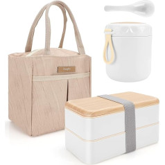 Achort Bento Lunch Box 1200 ml with 400 ml Soup Cup with Insulated Lunch Bag & Cutlery for School and Work for Children and Adults, Microwave, Dishwasher, BPA Free (White)