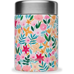 Qwetch, Thermal Lunch Box for Travel - Flora - Stainless Steel Food Tin - 5 Hours Hot and 7 Hours Cold - BPA Free Picnic Hiking - Pink - 600ml
