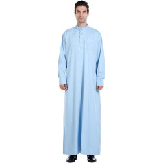 Xinvivion Men's Traditional Costume Muslim Thobe Saudi Arabia Normal Lacquer Stand Collar Robe Islamic Ethnic Clothing, blue