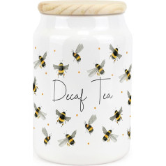 Purely Home Scattered Bees Decaffeinated Tea Storage Jar Ceramic Bumble Bee Kitchen Food Container and Wooden Lid 600ml (14.5 x 9.5cm)