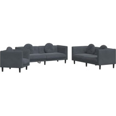 Vidaxl Sofa Set 3-Piece Armchair Couch Sofa for Living Room, Lounge Sofa Upholstered Sofa with Cushion, Couch Set Seat Furniture, Modern, Dark Grey Velvet