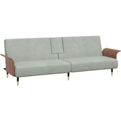Vidaxl Sofa Bed with Drink Holders, Sofa with Adjustable Backrests, Couch for Living Room, Sofa Bed Metal Feet, Light Grey Velvet