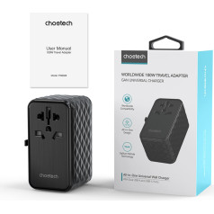 ES / ASV / AUS / UK ceļojuma lādētāja adapteris 2x USB-C 2x USB-A 100W - melns