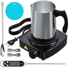 sevkumz Premium Candle Making Kit with Electronic Heating Plate - DIY Starter Accessories for Beginners - Includes 900 ml Watering Can, Mixing Spoon, Wick Holder and Thermometer