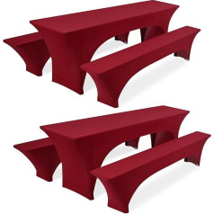 Pesonlook Set of 2 Beer Table Covers, Bordeaux Stretch Beer Table and Bench Set Covers for 50 cm Table Width, Beer Bench Cover 220 x 50 x 70 cm for Banquet Outdoor Furniture Covers