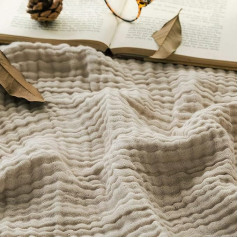 EMME Cotton Blanket, Pre-Washed Cuddly Blanket, Soft and Breathable Bedspread, Universal Sofa Blanket, Lightweight, Comfortable Cotton Muslin Blanket for All Seasons, Beige, 140 x 190 cm
