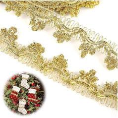 XCSJ 14.2 Yards Metallic Braid Lace Trim Gold Metallic Braid Lace Trim Decorated Fringe Trim Tassel Metallic Lace Ribbon Trims and Ribbons for Sewing for Christmas Decor, Costume DIY Sewing (Gold)