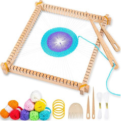 Homewit Children's Loom Frame, Large 28 x 28 cm Wooden Loom Set with Yarn, Stick, Comb, Ship, Fixed Elastic Band and Instructions, Suitable for Beginners and Children