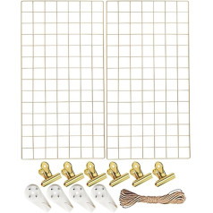 Hrjiore Gold Wall Grid Pack of 2 80 x 40 cm Kitchen Grid Wall Memo Boards Photo Wall Decoration for Office, Living Room, Bedroom