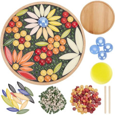 WEBEEDY DIY Mosaic Craft Set Flower Mosaic Bamboo Coaster Sets Glass Mosaic Tiles in Various Colours with Round Coaster Base for Handmade Mosaic Coasters, Home Decoration