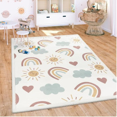 Paco Home Carpet, Children's Room, Baby Crawling Mat, Play Mat, Washable, Non-Slip, Rainbow, Planet, Sun, Animals, Soft, Size: 120 x 160 cm, Colour: Colourful 2