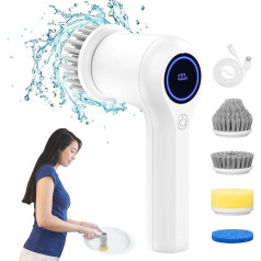 Smiling Shark Electric Cleaning Brush, Wireless Rechargeable IPX7 Waterproof with LED Screen & 4 Pieces Brushes for Shower, Sink, Kitchen Tiles, Electric Cleaning Brush, Wireless