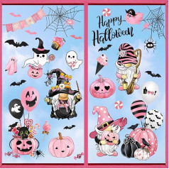decalmile Window Sticker Halloween Pumpkin Window Decals Pink Dwarfs Bats Ghosts Anti-Collision Window Film Glass Window Decoration Sticker